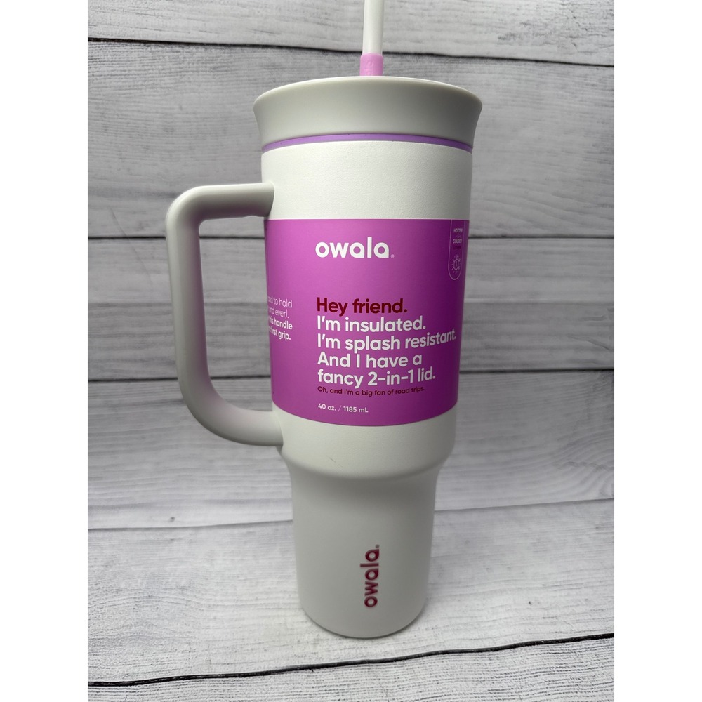 Owala Insulated Tumbler 40 oz with Handle Straw Road Trip Cup White/Gray/Purple